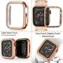 Mosonio Compatible with Apple Watch Band 38mm 40mm 42mm 44mm with Case Women, Jewelry Replacement Metal Wristband Strap with 2 Pack Bling PC Protective Cover for iWatch Series 6/5/4/3/2/1(Rose Gold)