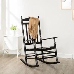 B&Z KD-22B Black Wood Rocking Chairs Adult Patio Carved Vintage Outdoor Indoor