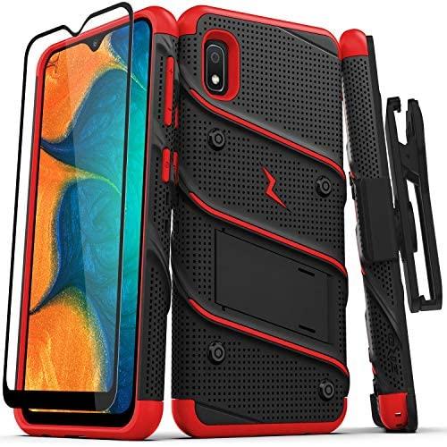 ZIZO Bolt Series for Samsung Galaxy A10e Case | Heavy-Duty Military-Grade Drop Protection w/Kickstand Included Belt Clip Holster Tempered Glass Lanyard (Black/Red)