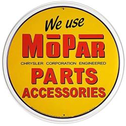 Imprints Plus Bundle Mopar Parts Round Retro Tin Sign Décor - Vintage Inspired Metal Sign with Screws for Hanging to Display in Your Home Bar, Garage, or Restaurant [12'' Round] (DTSA-2378)