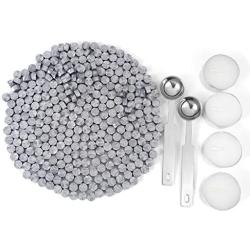 Silver Sealing Wax Beads, Yoption 300 Pieces Octagon Wax Seal Beads Kit with 2 Melting Spoon and 4 Candles for Seal Stamp (Silver)