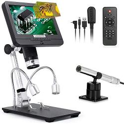 Linkmicro Digital Microscope with Endoscope Image Switchable 7 Inch Screen Two Camera Real Time Sync Play with Metal Adjustable Stand for Material Inspection, Phone Repair and SMT/BGA Soldering Tools