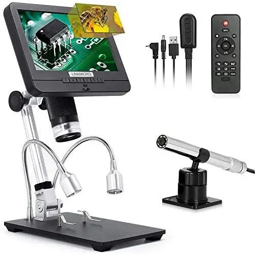 Linkmicro Digital Microscope with Endoscope Image Switchable 7 Inch Screen Two Camera Real Time Sync Play with Metal Adjustable Stand for Material Inspection, Phone Repair and SMT/BGA Soldering Tools Linkmicro Digital Microscope with Endoscope Image Switchable 7 Inch Screen Two Camera Real Time Sync Play with Metal Adjustable Stand for Material Inspection, Phone Repair and SMT/BGA Soldering Tools