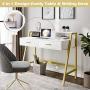 Tiptiper Vanity Table Set with Lighted Mirror & 3 Color Lighting Modes, Makeup Vanity Desk with 2 Large Drawers & Desktop Shelf, Elegant Dressing Table with Metal Frame for Women Girls, Gold & White