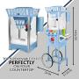 Nostalgia 54-Inch Tall Snow Cone Cart, Metal Scoop Makes 72 Icy Treats, Includes 2 Syrup Bottles, 100 Paper Cups/Spoons, Storage Compartment, Wheels For Easy Mobility – Blue