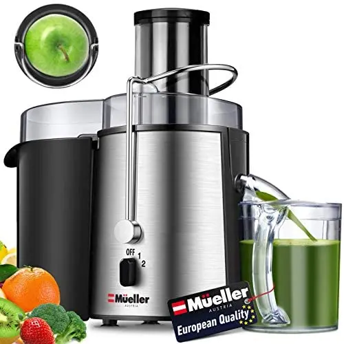 Mueller Austria Juicer Ultra 1100W Power, Easy Clean Extractor Press Centrifugal Juicing Machine, Wide 3'' Feed Chute for Whole Fruit Vegetable, Anti-drip, High Quality, Large, Silver Mueller Austria Juicer Ultra 1100W Power, Easy Clean Extractor Press Centrifugal Juicing Machine, Wide 3'' Feed Chute for Whole Fruit Vegetable, Anti-drip, High Quality, Large, Silver