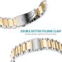 Shangpule Fitbit Charge 2 Wrist Band, Stainless Steel Metal Replacement Smart Watch Band Bracelet with Double Button Folding Clasp for Fitbit Charge 2 (Silver + Gold)