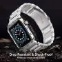 HATALKIN Compatible with Apple Watch Band 44mm Series 6 5 4 SE with Rugged Metal Bumper Case,Men Bands for Apple Watch SE/iWatch Series 6 5 4 44mm Stainless Steel Protective Cases Drop-Proof (shampin