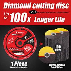 EZARC Diamond Cutting Wheel 3 x 3/8 Inch for Metal, Cut Off Wheel with 5000+ Cuts on Rebar, Steel, Iron and INOX