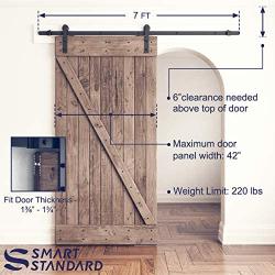 SMARTSTANDARD 7ft Heavy Duty Sturdy Sliding Barn Door Hardware Kit -Smoothly and Quietly -Easy to Install -Includes Step-by-Step Installation Instruction Fit 42'' Wide Door Panel (I Shape Hanger)