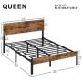LIKIMIO Queen Bed Frame with Headboard, Strong Steel Slat Support, Tool-Free Assembly, Underbed Storage Space, No Box Spring Needed
