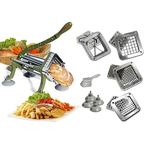 Tiger Chef French Fry Cutter Commercial Grade Heavy Duty Vegetable Slicer Machine with Suction Feet - Includes 4 Attachments and Cleaning Brush - Restaurant Fries Cutter Set