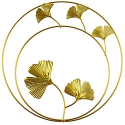 Tinsow Iron Wall Sculptures,Gold Metal Palm, Canna Leaf Wall Decor Round Wall Ornaments,Easy Installation Great for Bedroom Hanging Parts Hotel Wall Decoration (Gold Rounded, 2)