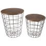 Lavish Home 80-ENDTBL-2 (Set of 2) Nesting End Storage Convertible Round Metal Basket Wood Veneer Top Accent Side Tables, Dark Brown