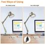 LEPOWER Metal Desk Lamp, Adjustable Goose Neck Architect Table Lamp with On/Off Switch, Swing Arm Desk Lamp with Clamp, Eye-Caring Reading Lamp for Bedroom, Study Room &Office (Brass)