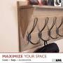 Wall Mounted Coat Rack with Shelf - 16 Inch Rustic Wooden 4 Hook Coat Hanger Rail, White Distressed Wood, Black Metal Hooks