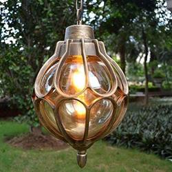 IJ INJUICY Outdoor Hanging Lantern, Rustic Waterproof Pendant Lighting Fixture in Metal with Glass Globe, 7.1'' Exterior Hanging Light for Porch, Exterior, Entryway (Gold)