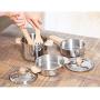 New Classic Toys Wooden Metal Pan Set Pretend Play Toy for Kids Cooking Simulation Educational Toys and Color Perception Toy for Preschool Age Toddlers Boys Girls