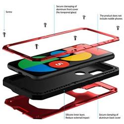 Pixel 5 Metal Case with Screen Protector, Google 5 Case Heavy Duty, Feitenn Hard Cover Armor Silicone Military Rugged Bumper Shockproof Defender Rubber Men Gift Shell for Google Pixel 5 5G 2020 - Red