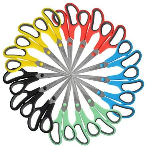 Westcott 8'' Straight Stainless Steel Soft Grip Handle Scissors, Assorted Colors, Pack of 15