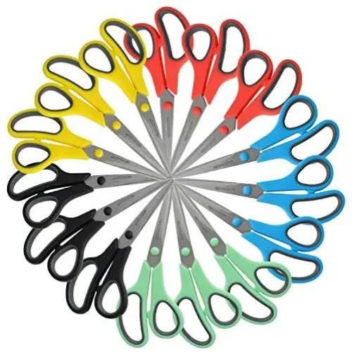 Westcott 8'' Straight Stainless Steel Soft Grip Handle Scissors, Assorted Colors, Pack of 15 Westcott 8'' Straight Stainless Steel Soft Grip Handle Scissors, Assorted Colors, Pack of 15