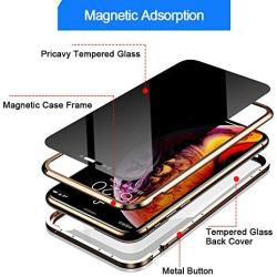 Privacy Magnetic Cases for iPhone 7/8, Anti Peeping Clear Double Sided Tempered Glass Metal Bumper Frame Full Protective Phone Case for iPhone 7/8 (Gold)