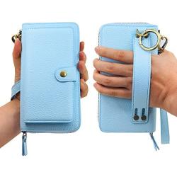 JAZ iPhone 8 Wallet Case / iPhone 7 Wallet Case - Multi-Function Money Pocket Wristlets Zipper Purse Detachable Magnetic 14 Card Slots Leather Wallet Case for Apple iPhone 8 / 7 / 6S / 6 Sky Blue