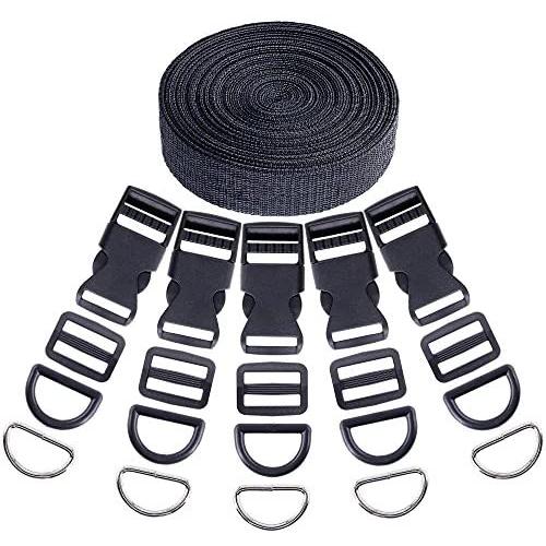 Swpeet 41Pcs 1 Inch DIY Making Bag Kit, Including Flat Side Release Buckles and Tri-glide Slides and D Rings with 1 Roll 5 Yards Nylon Webbing Straps for DIY Making Luggage Strap, Pet Collar