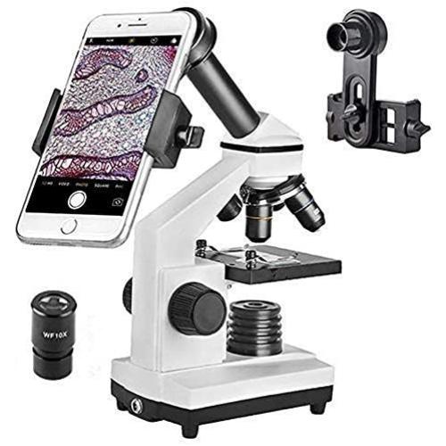 Microscope 40X-640X Optical Glass Lens All-Metal LED Biological Compound Monocular Microscope with 16X Eyepiece Cellphone Digiscoping Adapter for Capturing The Micro World in The Screen