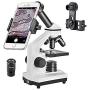 Microscope 40X-640X Optical Glass Lens All-Metal LED Biological Compound Monocular Microscope with 16X Eyepiece Cellphone Digiscoping Adapter for Capturing The Micro World in The Screen