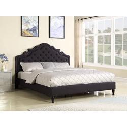 HomeLife Premiere Classics 51'' Tall Platform Bed with Cloth Headboard and Slats - King (Black Linen)