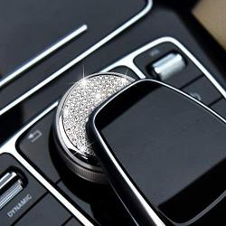 Car Media Knob Cover Caps Bling Center Console Multimedia Knob Covers Auto Interior Bling Accessories Metal Stickers for Mercedes-Benz C-Class E-Class GLC 2016 2017 2018