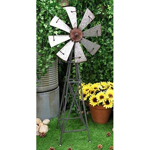 Ebros 41'' Tall Oversized Rustic Country Farm Agricultural Windmill Outpost Galvanized Metal Handcrafted Wind Catcher Spinner Western Home and Garden Vintage Farmhouse Country Accent Sculpture