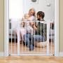 Cumbor 40.6” Auto Close Safety Baby Gate, Durable Extra Wide Child Gate for Stairs,Doorways, Easy Walk Thru Dog Gate for House. Includes 4 Wall Cups, 2.75-Inch and 5.5-Inch Extension, White