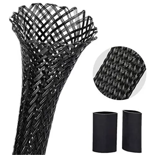 Braided PET Expandable Wire Loom 10Ft - 1/4 Inch, Braided Wire Sleeving Mesh Cable Management with 2 Heat Shrinkable Tubes, Braided Cable Sleeve for Home Office Cord Protector - Black Braided PET Expandable Wire Loom 10Ft - 1/4 Inch, Braided Wire Sleeving Mesh Cable Management with 2 Heat Shrinkable Tubes, Braided Cable Sleeve for Home Office Cord Protector - Black