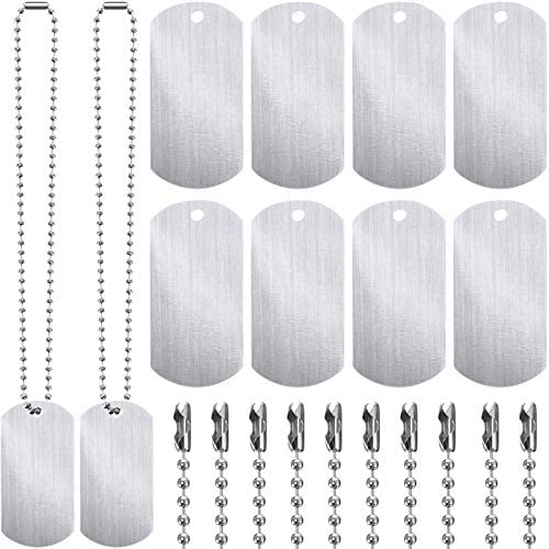 30 Pieces 2 x 1 Inch Stamping Blanks Aluminum Blank Dog Metal Tags Stamping Tag Pendants Shield Shape with Hole and 30 Pieces 11.8 Inch Nickel Plated Necklace Chain for DIY Craft Tags