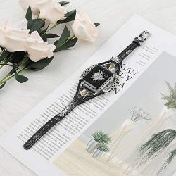 Wearlizer Leather Compatible with Apple Watch Band 38mm 40mm for iWatch SE Womens Handmade Floral Strip Black White Flower Strap Vintage Metal Rope Wristband Stylish Bracelet Series 6 5 4 3 2 1