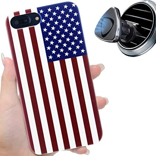 iProductsUS Wood Phone Case Compatible with iPhone 8Plus, 7Plus, 6Plus, 6s Plus and Magnetic Mount, American Flag Printed in USA,Built-in Metal Plate,TPU Rubber Protective White Cover (5.5'')