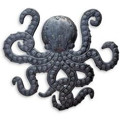 Octopus Metal Wall Art, Sea Life Ocean Decor, Beach Themed Artwork, Decorative Figurines 14 in. x 15 in.