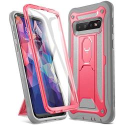 YOUMAKER Case for Galaxy S10, Kickstand Case with Built-in Screen Protector Heavy Duty Protection Shockproof Full Body Slim Fit Cover for Samsung Galaxy S10 6.1 inch - Pink