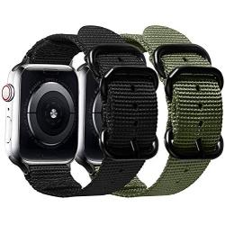 Misker Nylon Band Compatible with Apple Watch Band 44mm 42mm 40mm 38mm,Breathable Sport Strap with Metal Buckle Compatible with iwatch Series 5/4/3/2/1 (2-Packs Army Green/Black, 38mm/40mm)