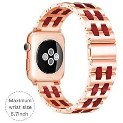 YGTIECS Fashion Apple Watch Band Compatible with Apple Watch 38mm/40mm Stainless Steel with Resin for iwatch Band Series 6 5 4 3 2 1 for Women and Men Rose-Wine Red