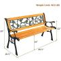 Giantex 50 Patio Park Garden Bench, Outdoor Furniture Rose Cast Iron Hardwood Frame Porch Loveseat for 2 Person Outdoor Clearance