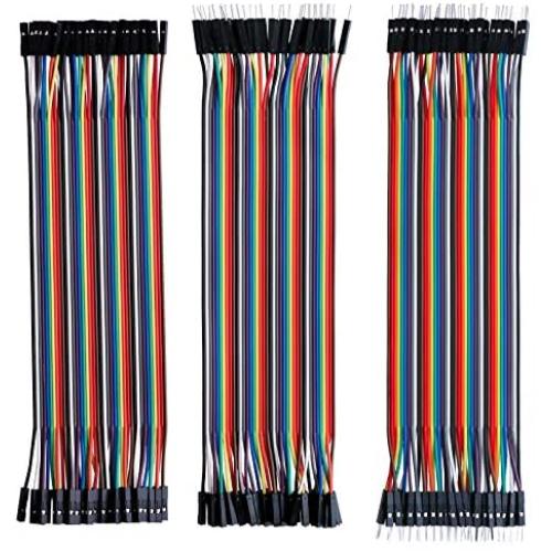 Elegoo EL-CP-004 120pcs Multicolored Dupont Wire 40pin Male to Female, 40pin Male to Male, 40pin Female to Female Breadboard Jumper Wires Ribbon Cables Kit for arduino