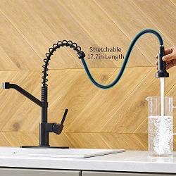 OWOFAN Kitchen Faucets with Pull Down Sprayer Solid Brass Matte Black Industrial Single Handle One Hole Or 3 Hole Faucet for Farmhouse Camper Laundry Utility Rv Wet Bar Sinks