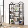 Tribesigns Rustic Triple Wide Bookshelf, 12 Open Shelves Etagere Bookcase Vintage Industrial Book Shelves Wood and Metal Display Shelf Storage Organizer for Home Office (Rustic Brown)
