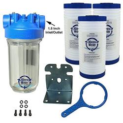 KleenWater Premier Whole House Water Filter System - 1.5 Inch Inlet/Outlet - Transparent Housing - 20 GPM with Bracket, Wrench and Three 4.5 x 9 7/8 Dirt Sediment Cartridges