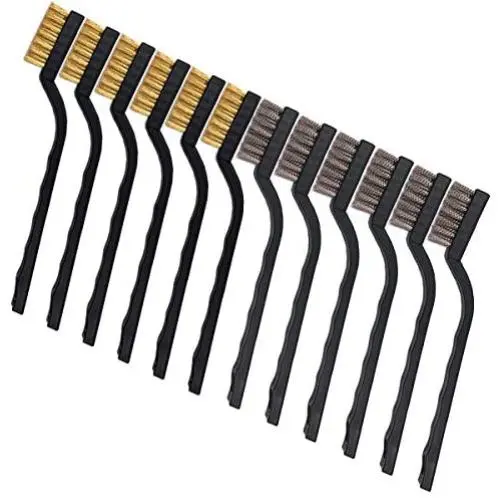 Huayao 12 pieces Scratch Brush (Stainless Steel + Brass), Curved Handle Masonry brush Wire bristle for Cleaning Welding Slag and Rust Huayao 12 pieces Scratch Brush (Stainless Steel + Brass), Curved Handle Masonry brush Wire bristle for Cleaning Welding Slag and Rust