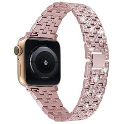 ALADRS Bling Bands Compatible with Apple Watch Band 38mm 40mm, Dressy Diamond Rhinestone Metal Straps for iWatch SE Series 6 5 4 3 2 1, Rose Pink (Matte)