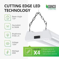 Sunco Lighting 6 Pack LED Utility Shop Light, 4 FT, Linkable Integrated Fixture, 40W=260W, 5000K Daylight, 4100 LM, Frosted Lens, Surface/Suspension Mount, Pull Chain, Garage - ETL, Energy Star